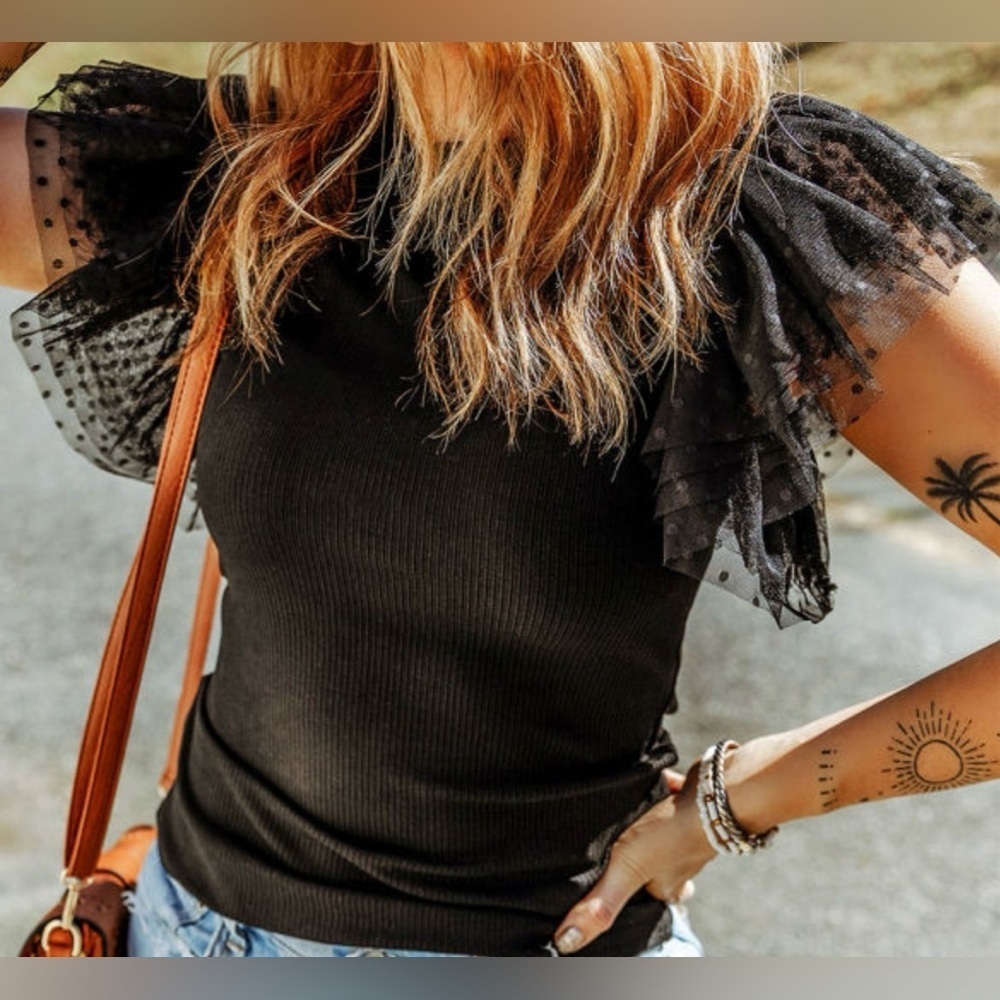 Elegant Black Ruffled Sleeve Top